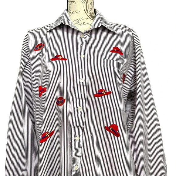 Draper’s & Damon’s Striped Embroidered Top Sz Medium - Picture 6 of 8